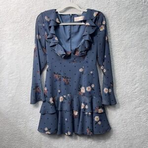 Keepsake Mini Dress Small Steel Blue Run‎ Free Flutter Mini Boho Babydoll